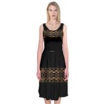 Luxury Ornate Minimal Style Dark Print Midi Sleeveless Dress