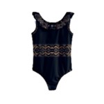 Luxury Ornate Minimal Style Dark Print Kids  Frill Swimsuit