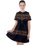 Luxury Ornate Minimal Style Dark Print Short Sleeve Shoulder Cut Out Dress 
