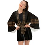 Luxury Ornate Minimal Style Dark Print Long Sleeve Kimono