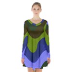 Watercolor Wavy Long Sleeve Velvet V-neck Dress