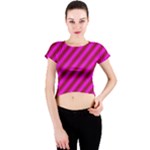 Pink Diagonal Lines Crew Neck Crop Top