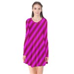 Pink Diagonal Lines Long Sleeve V-neck Flare Dress