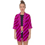 Pink Diagonal Lines Open Front Chiffon Kimono