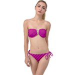 Pink Diagonal Lines Twist Bandeau Bikini Set