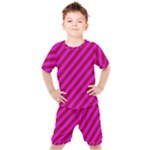 Pink Diagonal Lines Kids  Tee and Shorts Set