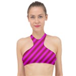 Pink Diagonal Lines High Neck Bikini Top