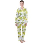 Yellow Flowers Satin Long Sleeve Pyjamas Set