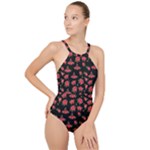 Red Roses High Neck One Piece Swimsuit