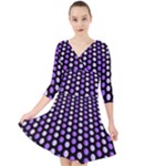 Purple and Pink Dots Pattern, black background Quarter Sleeve Front Wrap Dress