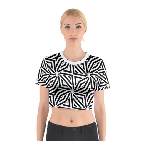 Black and white abstract lines, geometric pattern Cotton Crop Top from ArtsNow.com