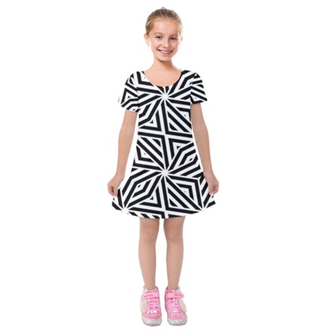 Black and white abstract lines, geometric pattern Kids  Short Sleeve Velvet Dress from ArtsNow.com
