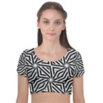 Black and white abstract lines, geometric pattern Velvet Short Sleeve Crop Top 