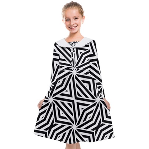 Black and white abstract lines, geometric pattern Kids  Midi Sailor Dress from ArtsNow.com