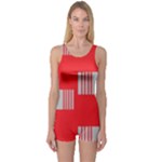 Gray Squares on red One Piece Boyleg Swimsuit