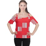 Gray Squares on red Cutout Shoulder Tee