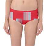 Gray Squares on red Mid-Waist Bikini Bottoms