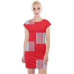 Gray Squares on red Cap Sleeve Bodycon Dress