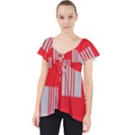 Gray Squares on red Lace Front Dolly Top