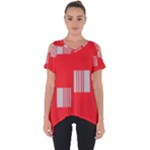 Gray Squares on red Cut Out Side Drop Tee