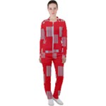 Gray Squares on red Casual Jacket and Pants Set