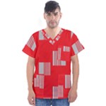 Gray Squares on red Men s V-Neck Scrub Top