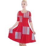 Gray Squares on red Quarter Sleeve A-Line Dress