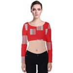 Gray Squares on red Velvet Long Sleeve Crop Top