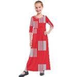 Gray Squares on red Kids  Quarter Sleeve Maxi Dress
