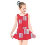 Gray Squares on red Kids  Skater Dress Swimsuit