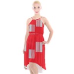 Gray Squares on red High-Low Halter Chiffon Dress 