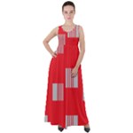 Gray Squares on red Empire Waist Velour Maxi Dress