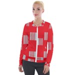 Gray Squares on red Velvet Zip Up Jacket
