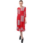 Gray Squares on red Ruffle End Midi Chiffon Dress