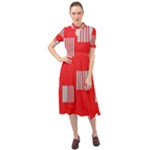 Gray Squares on red Keyhole Neckline Chiffon Dress