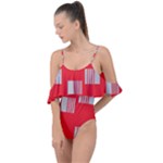 Gray Squares on red Drape Piece Swimsuit