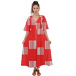 Gray Squares on red Kimono Sleeve Boho Dress