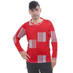 Gray Squares on red Men s Pique Long Sleeve Tee