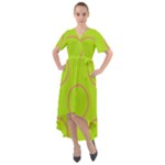 Pink Circles on green Front Wrap High Low Dress
