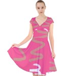 Doodle On Pink Cap Sleeve Front Wrap Midi Dress