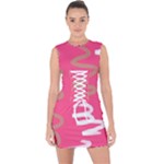 Doodle On Pink Lace Up Front Bodycon Dress