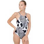 Cheetah Skin Gray Print High Neck One Piece Swimsuit