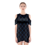 Blue Net on black Shoulder Cutout One Piece Dress