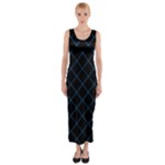 Blue Net on black Fitted Maxi Dress
