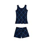 Blue Net on black Kids  Boyleg Swimsuit