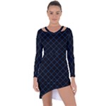 Blue Net on black Asymmetric Cut-Out Shift Dress