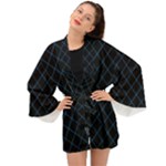 Blue Net on black Long Sleeve Kimono