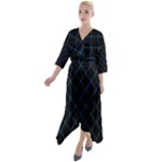 Blue Net on black Quarter Sleeve Wrap Front Maxi Dress