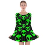 We are WATCHING you! Aliens pattern, UFO, faces Long Sleeve Skater Dress