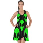We are WATCHING you! Aliens pattern, UFO, faces Show Some Back Chiffon Dress